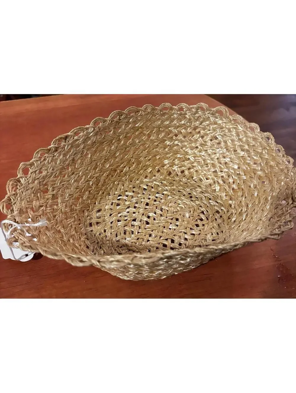 Handwoven Natural Straw Basket with Decorative Edge
